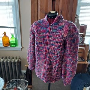 Sweater Small/Medium Handcrafted  Pink Blue Zip Up